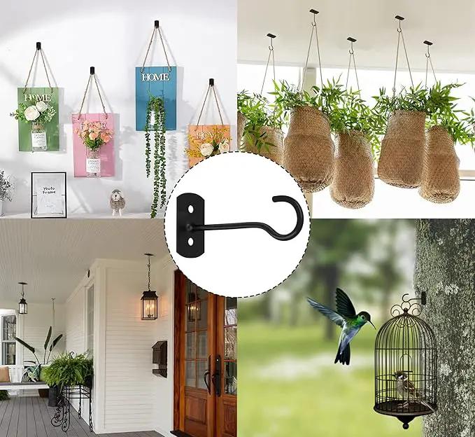 6in Hanging Plant Hooks,2Pack Ceiling Hooks for Plants,Lights,Planters,Lanterns,Hanging Bird Feeders,Wind Chimes,Indoor&Outdoor Decoration Wall Hooks Black by GreenHaven Gardens