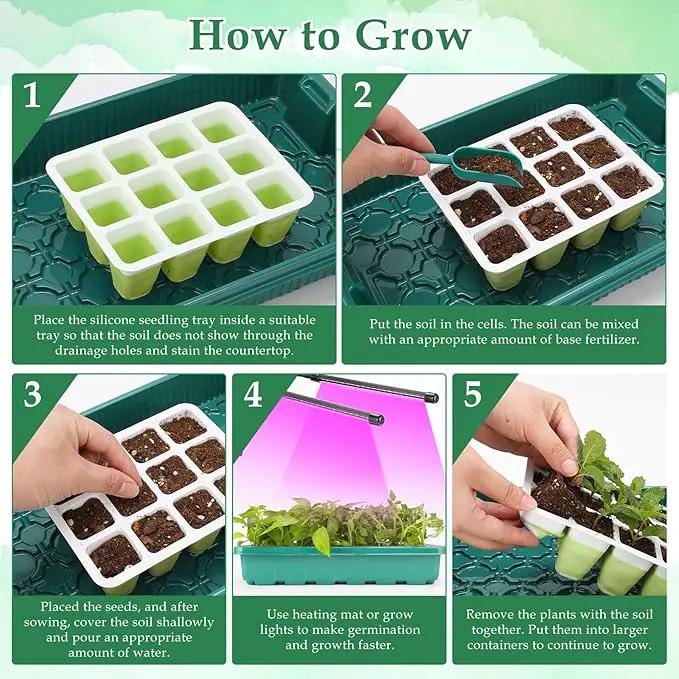 Seed Starter Tray, Reusable Seed Starter Kit, Silicone Seedling Starter Trays for Starting Plant Seeds, Seed Starting Trays with Flexible pop-Out Cells, Indoor Plant Germination Trays (2pcs) by GreenHaven Gardens