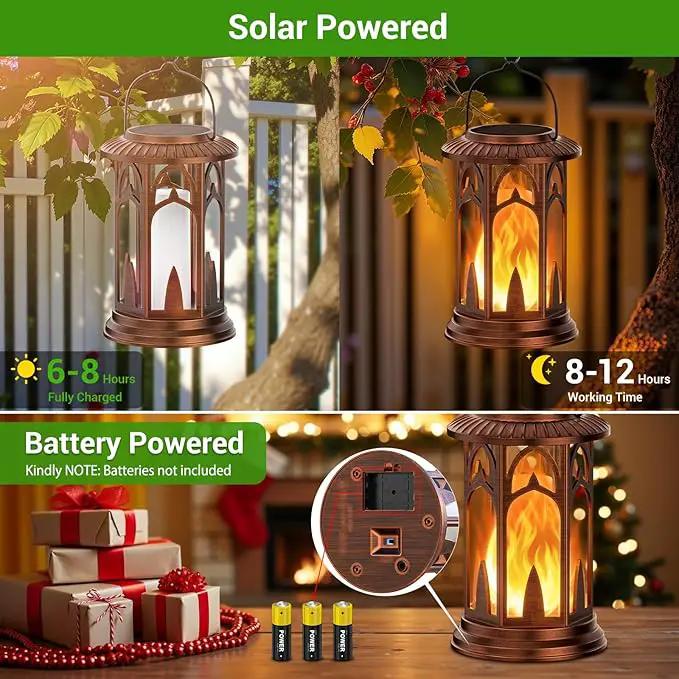 KOOPER Taller Solar Lanterns Outdoor Waterproof Hanging Solar Lantern Lights, 2Pack Upgraded Flickering Flame Lanterns Decorative Outdoor, Battery & Solar Powered lantern for Garden Yard Decor, Bronze by GreenHaven Gardens