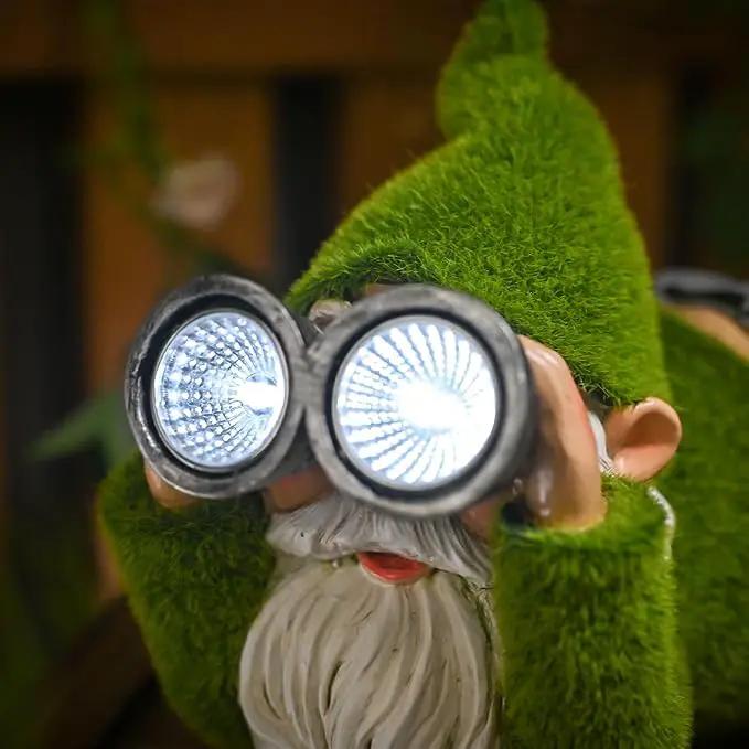 TERESA'S COLLECTIONS Funny Christmas Resin Outdoor Decorations for Yard with Solar Lights, Large Cute Flocked Garden Gnomes for Front Porch Patio, Ideal Gift for Women and Man 7.1" by GreenHaven Gardens