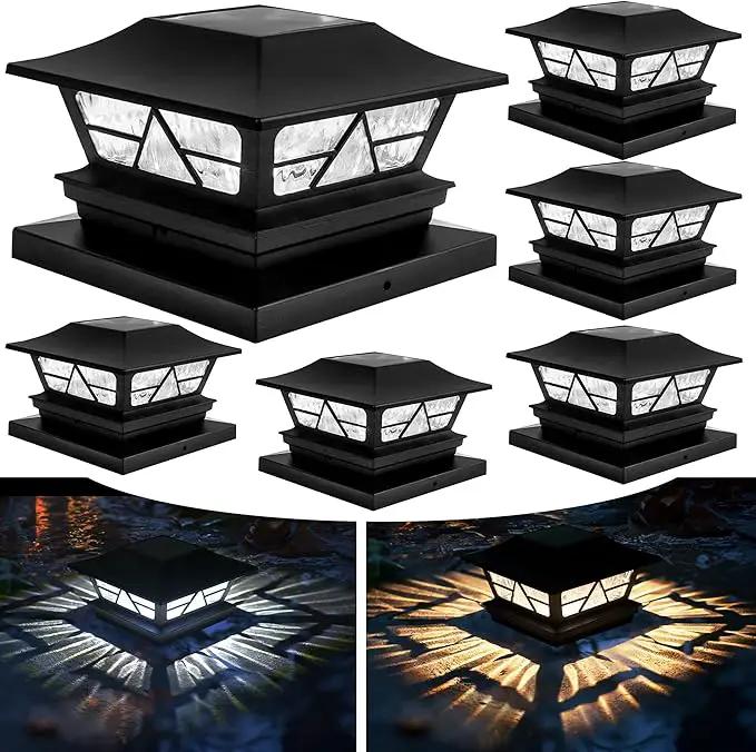 TW SHINE Solar Post Cap Lights 6 Pack, 2 Modes Fence Post Solar Powered Lights Outdoor Waterproof for 4x4 5x5 6x6 Wood Posts Warm White/Cool White for Yard, Garden, Porch, Deck, Patio Decor by GreenHaven Gardens