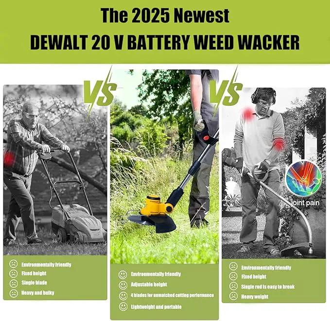 Electric Weed Wacker Cordless for Dewalt 20 V Battery, 4-in-1 Battery-Powered Mower, Lightweight Cordless Weeder for Lawn, Yard and Brush Mowing (Battery Free, Yellow) by GreenHaven Gardens