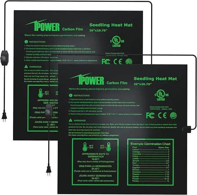 iPower 2 Pack 20" x 20.75" Seeding Heat Mat Adjustable Temperature Waterproof Durable Hydroponic Plant Heating Pad for Germination Starting by GreenHaven Gardens