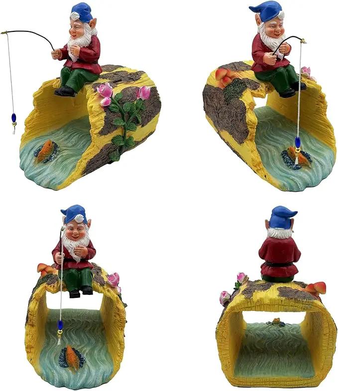 Gnome Fishing 3" x 4" Gutter Downspout Splash Block Decor, Outdoor Garden Animal Statue & Sculpture, Weather-Resistant Gutter Diverter Rain, Decorative Gutter Extension Downspout Ornament by GreenHaven Gardens
