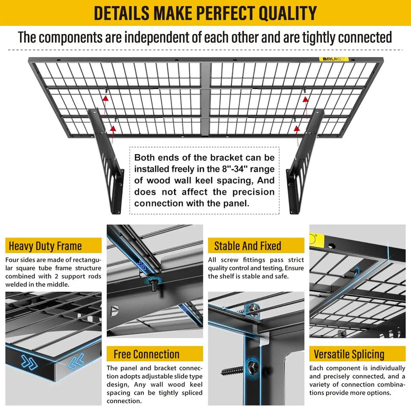 2x3ft Adjustable Rail Wall Garage Storage Shelf, Tool Room, Supermarket Wall Storage Shelving Rack (1 Pack-Black) by GreenHaven Gardens