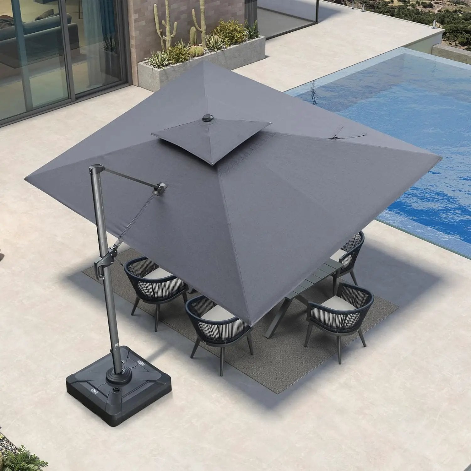 PURPLE LEAF Patio Umbrella 9' X 12' Cantilever Outdoor Double Top Large Rectangle Umbrella Heavy Duty 360° Rotation Offset Hanging Umbrella for Garden Deck Pool Backyard Cast Slate by GreenHaven Gardens
