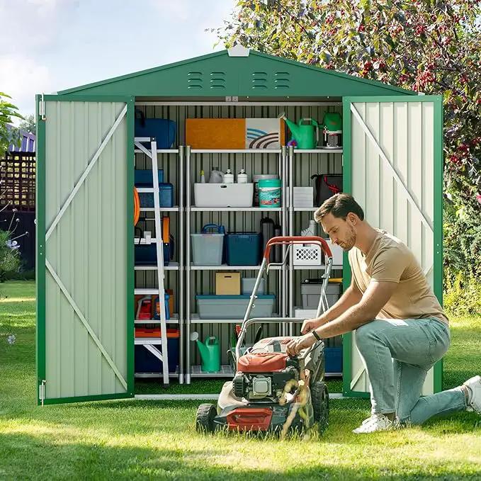 Gizoon Outdoor Storage Shed 6 x 4 FT, Galvanized Metal Garden Shed with Double Lockable Doors, Outdoor Storage Clearance for Backyard Patio Lawn-Green by GreenHaven Gardens