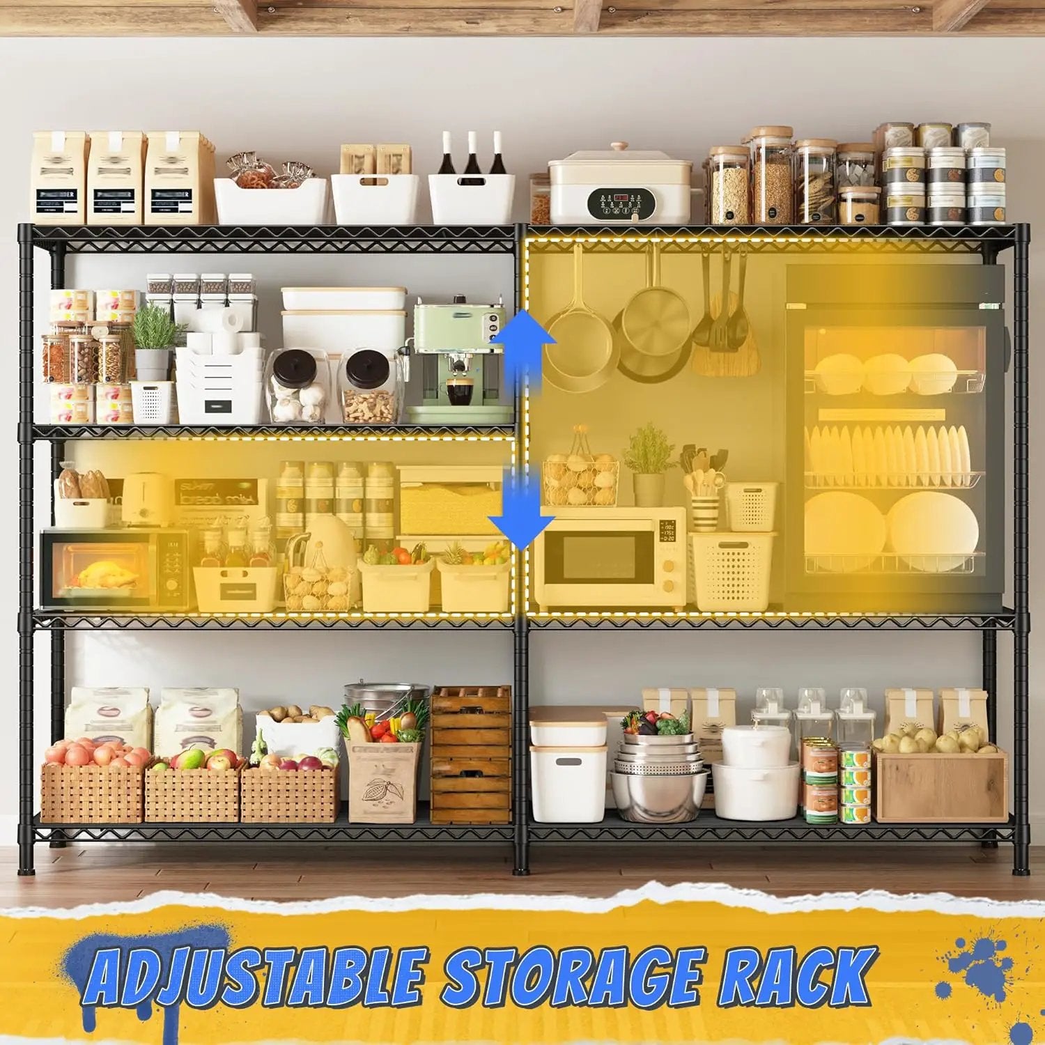 REIBII 72.8" W Storage Shelves Load 1500LBS, 4 Tier Metal Shelving Unit Wire Shelving for Storage Rack Heavy Duty Metal Shelves for Garage Pantry Kitchen, 17.7" D x 72.8" W x 59" H by GreenHaven Gardens