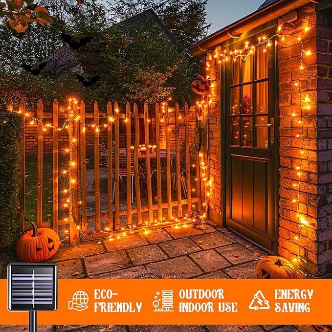 JMEXSUSS 2 Pack Orange Halloween Lights: 100 LED 33ft Solar Halloween Lights Outdoor Waterproof - 8 Modes Orange Lights for Halloween Outside Tree Gardens Party by GreenHaven Gardens