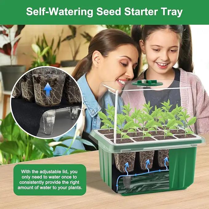 Self-Watering Seed Starter Tray with Timed Grow Light, 6 Packs Plant Starter Tray Seedling Starter Kit with Humidity Domes Base Indoor Mini Greenhouse for Gardening Seeds Growing Starting by GreenHaven Gardens