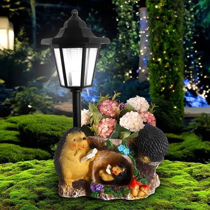 Solar Garden Statue Hedgehog Figurine,Flower Pots Planters Pots for Succulent,Garden Sculpture for Patio Balcony Yard Lawn Decor,Unique Gift for Dad Mom Grandma by GreenHaven Gardens