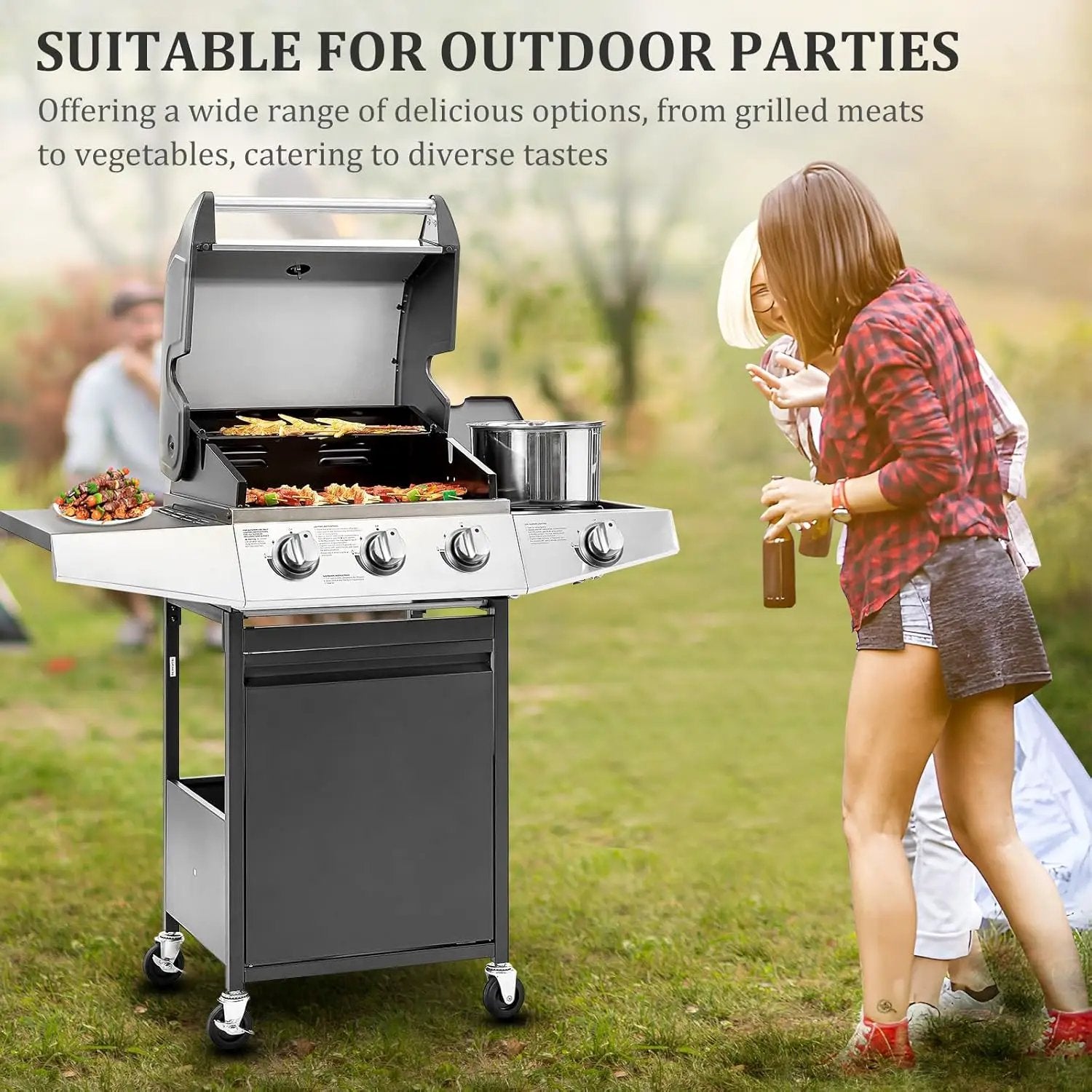 Unovivy 3-Burner Propane Gas BBQ Grill with Side Burner & Porcelain-Enameled Cast Iron Grates Built-in Thermometer, 39,000 BTU Outdoor Cooking, Patio, Garden Barbecue Grill, Black and Silver by GreenHaven Gardens