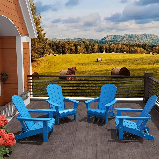 Westin Outdoors Laguna WO Home Furniture Adirondack Chair 4 PC Set Classic Outdoor Patio Folding Chair for Bon Fire Pit Lawn Backyard Beach Plastic Weather-Resistant (Pacific Blue) by GreenHaven Gardens