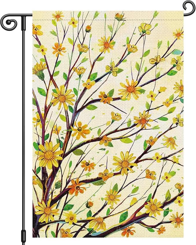 Louise Maelys Summer Tree Garden Flag Spring Floral Welcome 12x18 Inch Double Sided Small Burlap Seasonal Holiday Yard Outdoor Sign Outside Home House Decoration by GreenHaven Gardens
