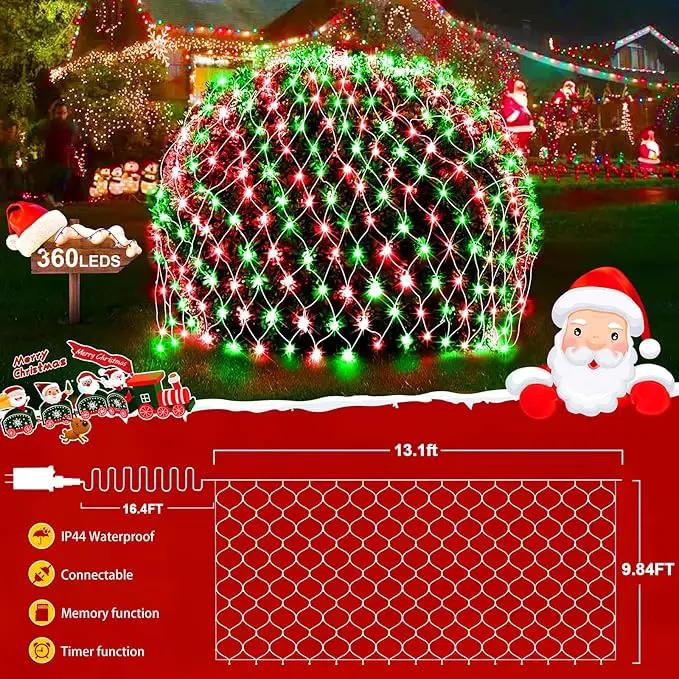 KNONEW Christmas Net Lights 360 LEDs 13ft x 9.8ft Outdoor Mesh Lights Connectable Waterproof 8 Modes & Timer Plug-in Net Fairy Lights for Bushes Garden Party Wedding Holiday,Red and Green by GreenHaven Gardens