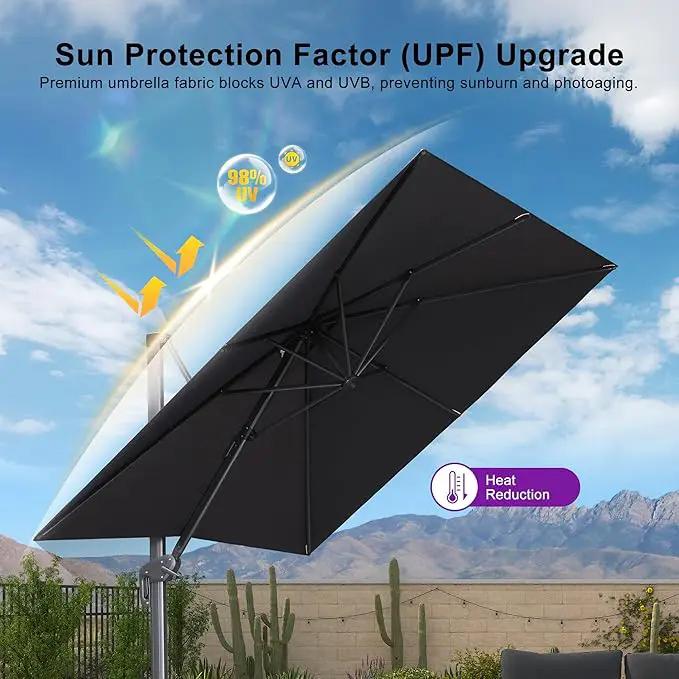 PURPLE LEAF 10' X 13' Patio Umbrella Large Rectangle Outdoor Aluminum Cantilever Umbrella with 3-Year Fade Resistance Recycled Fabric and 360-degree Rotation for Deck Pool Garden, Graphite Grey by GreenHaven Gardens