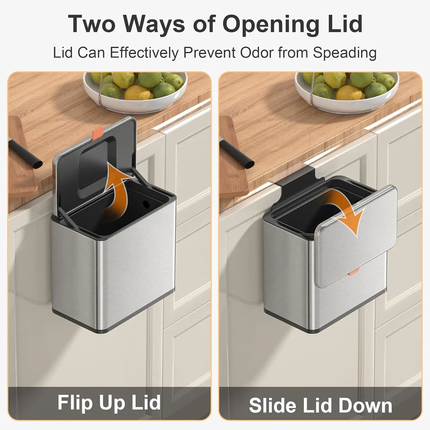 Mbillion Kitchen Compost Bin Hanging Trash Can with Lid 1.05 Gallon Stainless Steel Garbage Can for Kitchen Cabinet Door Mounted Trash Can Under Sink Door RV Bathroom,Silver by GreenHaven Gardens