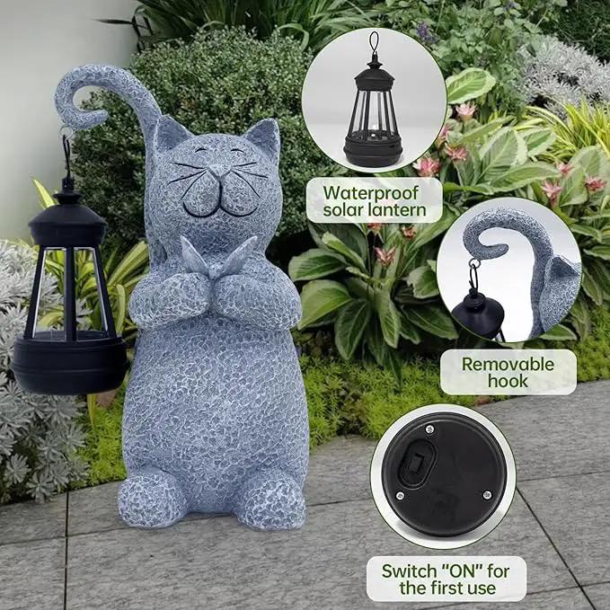 Cat Garden Statue Solar Lights Outdoor-Resin Cat Figurine for Garden Patio Balcony Porch Yard Decor, Halloween Decorations, Birthday Gifts for Women Mom Grandma, Cat Lover Housewarming Gifts by GreenHaven Gardens