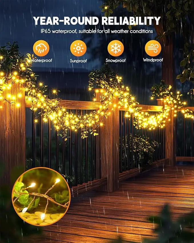Brightown Solar String Lights for Outside, 2 Packs Total 39.2Ft 480 LED Solar Fairy Lights for Outdoor Waterproof, Firecracker Twinkle Lights with 8 Modes for Patio Party Garden Yard Home, Warm White by GreenHaven Gardens