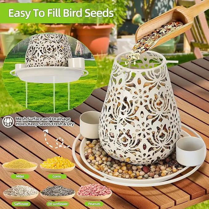 Mushroom Solar Bird Feeders for Outdoors Hanging Metal Wild Bird Feeder Garden Lantern with S Hook for Garden Decoration red by GreenHaven Gardens