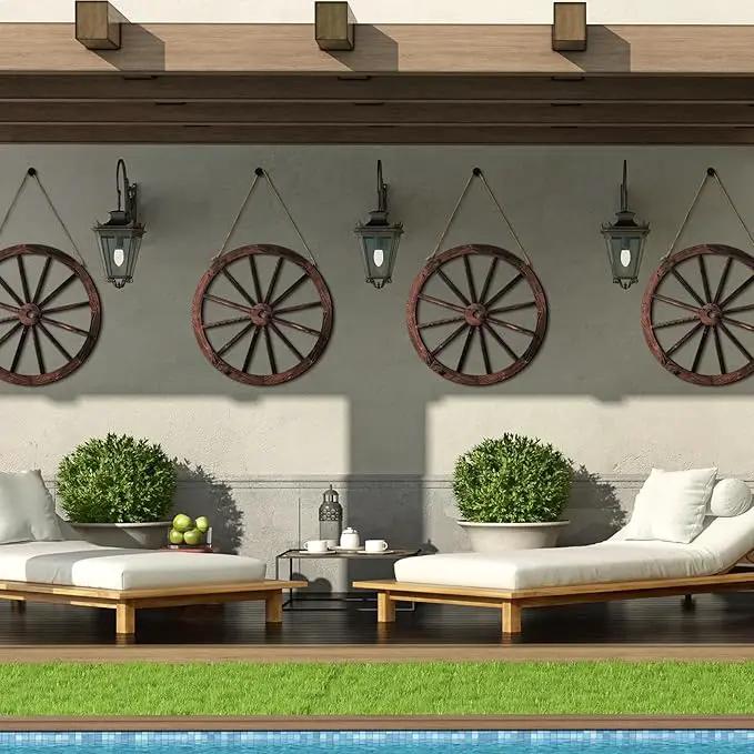 Qunclay 4 Pcs Wooden Wagon Wheel Wall Decor Old Western Wood Boho Wall Art Farmhouse Boho Wagon Wheels Rustic Yard Decor Wood Hanging Decorations for Garden Home Bar Garage (17.7 Inch) by GreenHaven Gardens