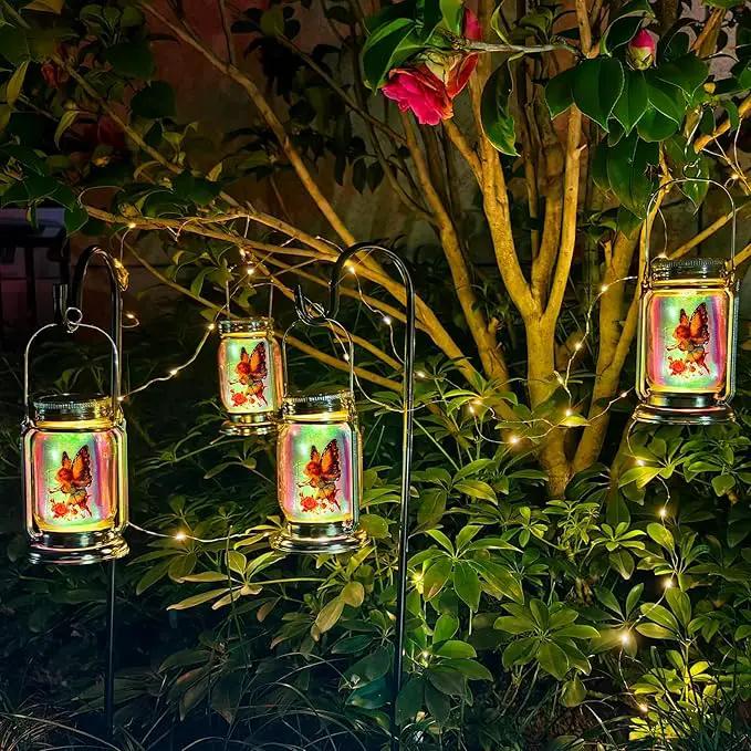 2 Pack Solar Fairy Lanterns for Garden Outdoor Decorations-Gifts for Mom Women Grandma,Outdoor Flower Fairies Silver Glass Mason Jars,Hanging Lamp with Stake for Home Yard Patio Lawn Party by GreenHaven Gardens