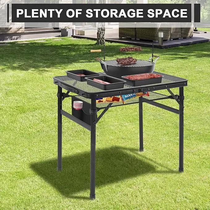 Camping Portable Folding Grill 2x1.3 FT Table, Lightweight Height Adjustable Metal Picnic Outdoor Table with Mesh Desktop and Mesh Bag, Picnic, Beach and BBQ, Party by GreenHaven Gardens
