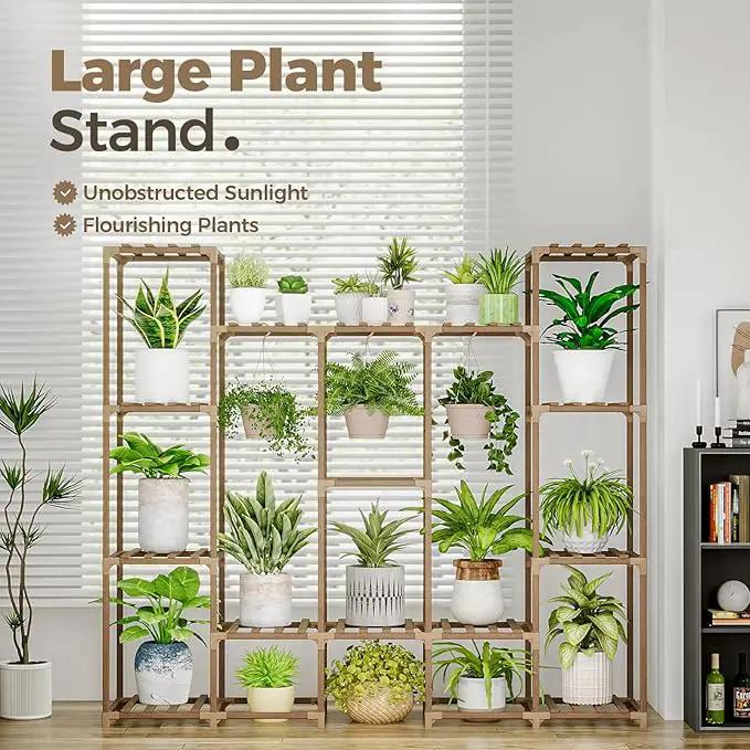 Bamworld Large Plant Stand Indoor Outdoor Hanging Shelf for Multiple PlantsTall Large Holder for Living Room Patio Balcony Garden by GreenHaven Gardens