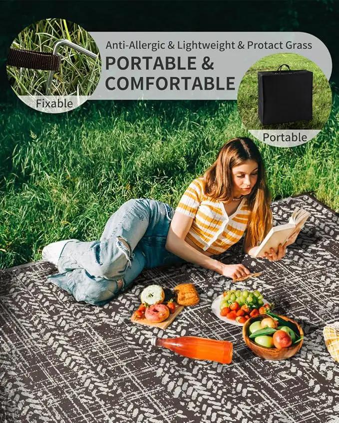 MontVoo Outdoor Rug 8x10 Waterproof-Patio Rug Mat Outdoor Carpet Reversible RV Camping Picnic Plastic Straw Rug Outside Outdoor Area Rug for Balcony Deck Backyard Patio Decor Boho Modern Brown by GreenHaven Gardens