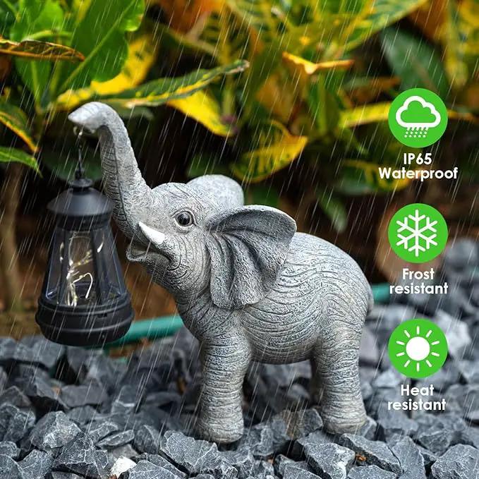 Elephant Statue Solar Garden Decor, Outdoor Solar Decoration for Outside, Gardening Gifts for Women by GreenHaven Gardens