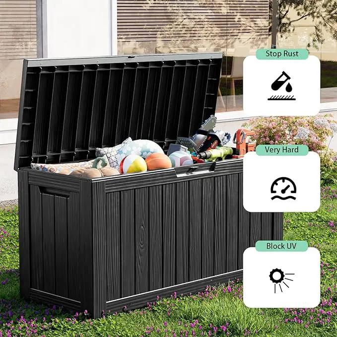 80 Gallon Waterproof Outdoor Storage Box,Resin Deck Box,Lockable Outside Storage Box Container for Patio Furniure,Garden,Tools (80 Gallon,Black) by GreenHaven Gardens