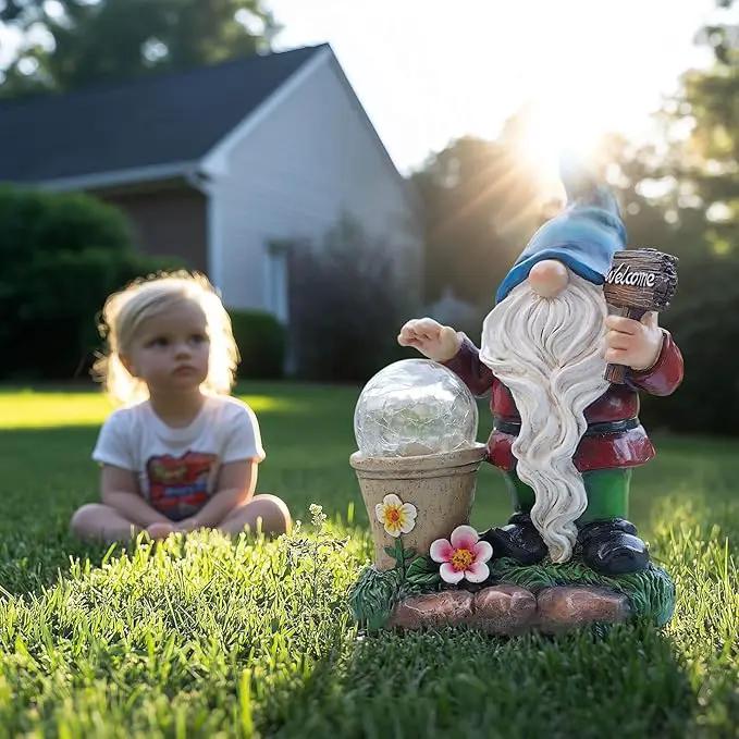 DiliComing Solar Garden Gnomes Outdoor Statues - Cute Gnome Statue with Welcome for Yard Patio Porch Lawn, Resin Gnome Figurine with Solar Light for Thanksgiving and Christmas by GreenHaven Gardens