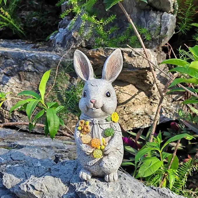 Easter Bunny Statue with Glowing Decorative Solar Ball - Home and Garden Rabbit Decor Solar Garden Outdoor Statue for Patio and Garden Easter Gifts,Figurine Light Gifts for Bunny Lovers and Friends by GreenHaven Gardens