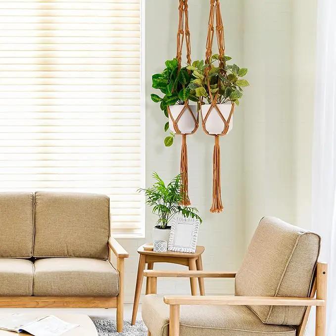 Sorbus Macrame Plant Hanger (6 Pack) Indoor Outdoor Hanging Plant Pots Cotton Rope, Elegant for Home, Patio, Garden (Brown) by GreenHaven Gardens