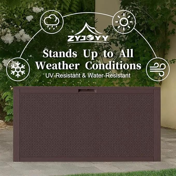 90 Gallon Resin Deck Box, Weatherproof Outdoor Storage Box for Patio, Garden, Pool, and Yard, Lockable Waterproof Bin for Tools, Cushions, and Accessories, Brown by GreenHaven Gardens