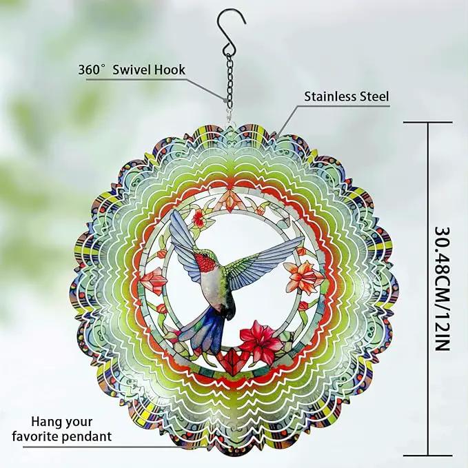Metal Wind Spinners - Hummingbird 12 inch 3D Stainless Steel Hanging Wind Spinner Metal, Gifts for Women Mom Grandma Wife, for Indoor/Outdoor Decor, Yard Art, Garden Decoration by GreenHaven Gardens