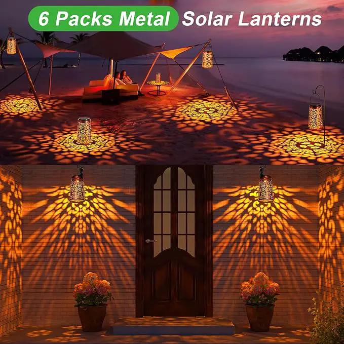 Outdoor Solar Lanterns - Hanging Solar Lights Halloween Lights Metal Lantern Decorative for Patio Garden Yard Backyard Table Tree Outside Lighting Cool/ Warm Light (6 Pack by GreenHaven Gardens