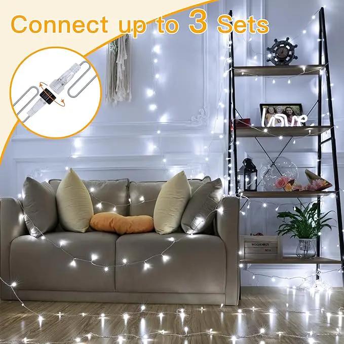 Ollny Outdoor String Lights 200LED 60FT, Cool White Connectable Plug in Fairy Light, 8 Modes Waterproof Timer Christmas Lights for Indoor Outside Bedroom House Party Wedding by GreenHaven Gardens