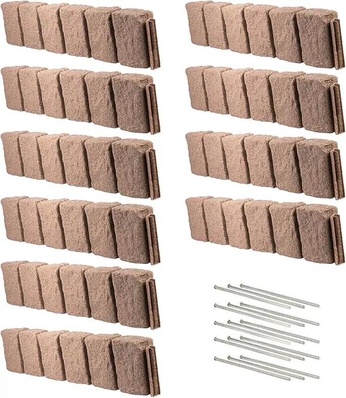 Beuta Landscape Edging | Garden Edging Border | Faux Stone Block XL for Lawn Edging, Flower Beds & Yard Edging – 10 Pack | Each Section Has 6 Blocks 48" L x 4" W x 9.5" H | 30 Spikes | Cobblestone by GreenHaven Gardens