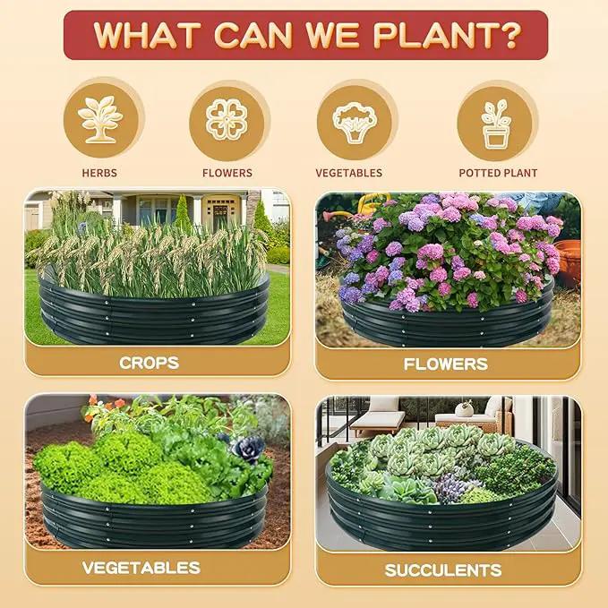 Durable Round Steel Raised Garden Bed Painted for Planting Vegetable/Herbs/Flowers/Trees at Backyard/Garden,or Baby Chicken,Christmas Tree Fence (Dark Green, 60 in Diameter x 12 in high) by GreenHaven Gardens