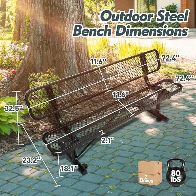 6FT Heavy Duty Park Bench with Back Portable Frame, Outdoor Metal Park Bench with Backrest, Steel Mesh Outdoor Bench for Garden, Lawn, Patio, Porch, Park, Yard (Black, 72.4" L x 23.2" W x 32.5" H) by GreenHaven Gardens