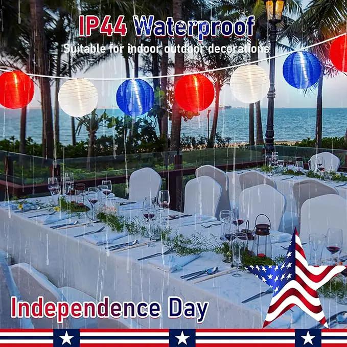 25FT Red White Blue Lantern String Lights Plug in, Large Lantern 4th of July Decor Lights with 10 G40 LED Bulbs, Chinese Hanging Outdoor Patio Lanterns for Independence Day Memorial Patriotic Party by GreenHaven Gardens