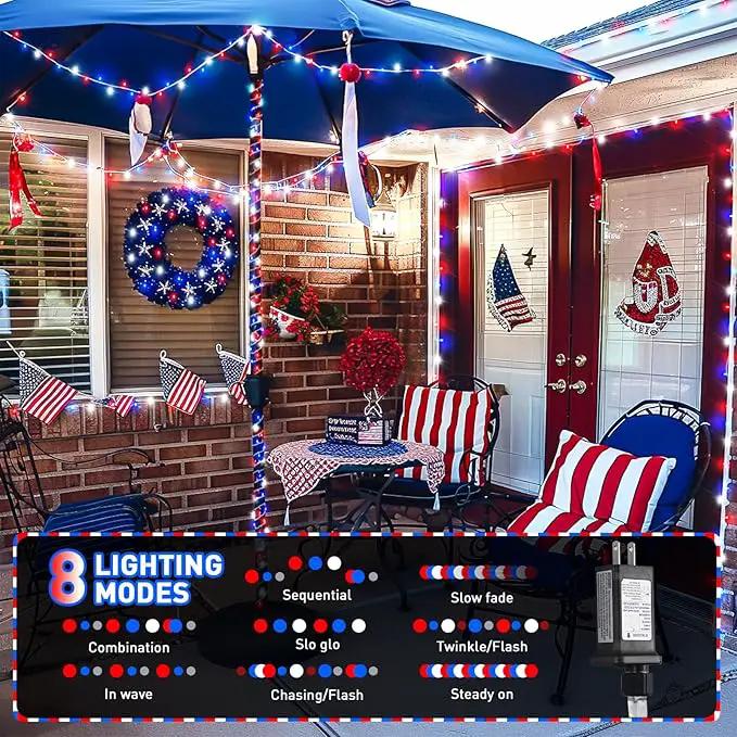 JMEXSUSS Red White & Blue Lights Clear Wire, 66 Ft 200 LED 4th of July Decorations String Lights Plug in, Christmas Lights for Independence Day Celebration Party Memorial Day Patriotic Holidays Decor by GreenHaven Gardens