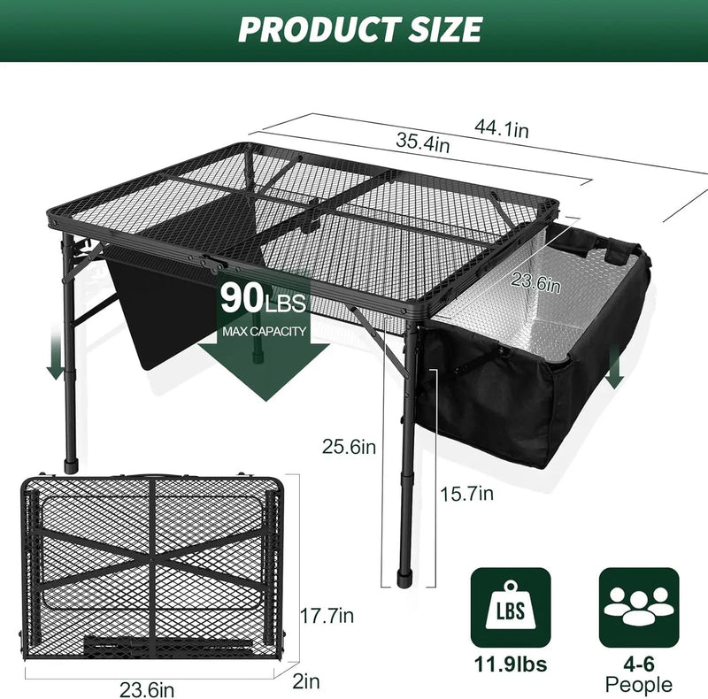Portable Folding Grill Table with Sink for Outdoor, Lightweight Aluminum Frame Folding Grill Stand Picnic Table Camping Cooking BBQ, RV Picnic,2 Heights Adjustable(Black) by GreenHaven Gardens