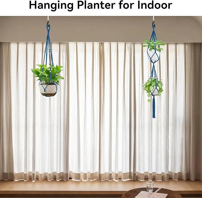USLAI Macrame Plant Hanger Indoor Outdoor, Up to 4-15 inch Pot, Heavy 20lb Planters, Extra Long Strong Hanging Planter Basket Holder, Boho Home Decor, 35+49 Inch, Blue (POTS NOT Included) by GreenHaven Gardens