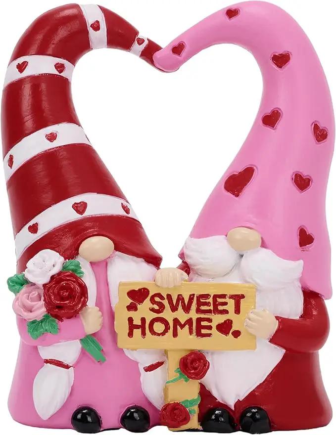 TERESA'S COLLECTIONS Garden Gnomes Outdoor Decor, Resin Heart-Shaped Pink Cute Gnome Couple Valentine Decorations for Home, Garden Decor Love Valentine Gifts for Women, 6.3" by GreenHaven Gardens