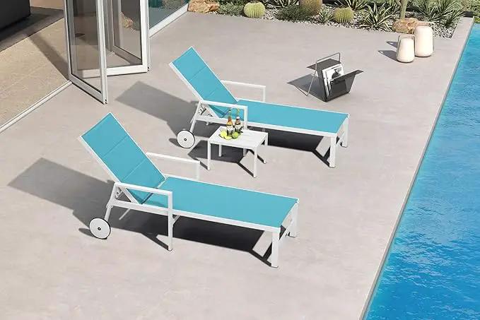 PURPLE LEAF Outdoor Chaise Lounge Adjustable Sunbathing Recliner with Armrest Blue 2 Sets by GreenHaven Gardens