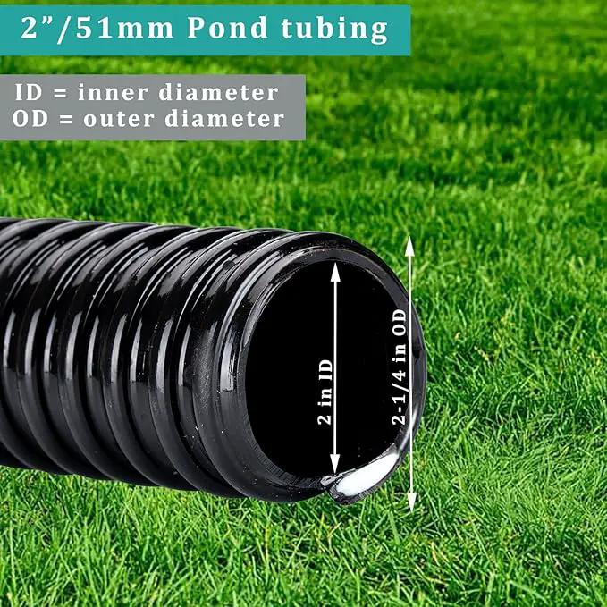 Pond Tubing ID 2” × 10ft Black Corrugated Flexible Reinforced Waterfall Pond Tube Sump Pump Hose, Non-toxic & Kinkproof (10 ft, 2" ID) by GreenHaven Gardens