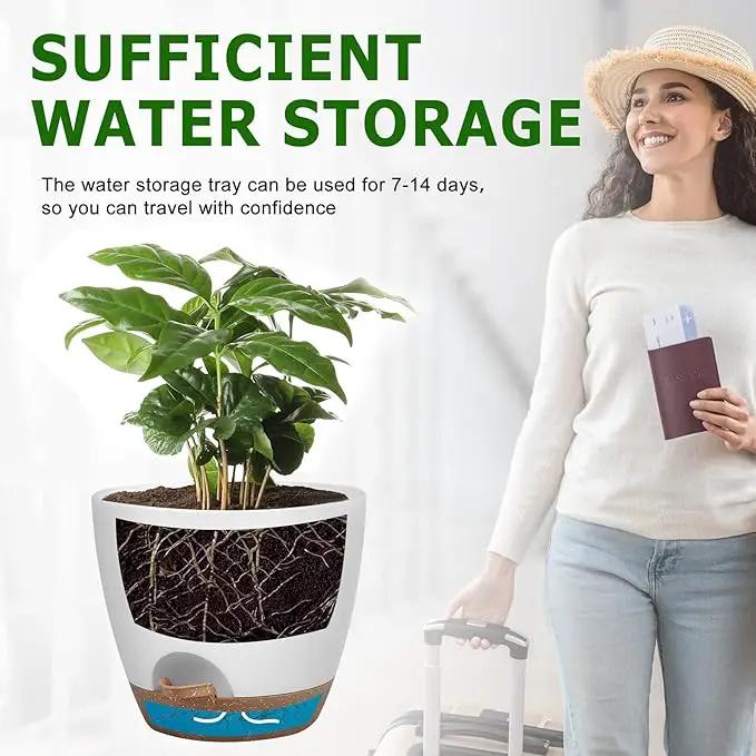 Plant Pots 12/10/9 Inch Self Watering Pots, Set of 3 Plastic Planters with Drainage Holes and Saucers,Plastic Flower Pots,Nursery Planting Pot for Indoor Out Door Plants(White) by GreenHaven Gardens