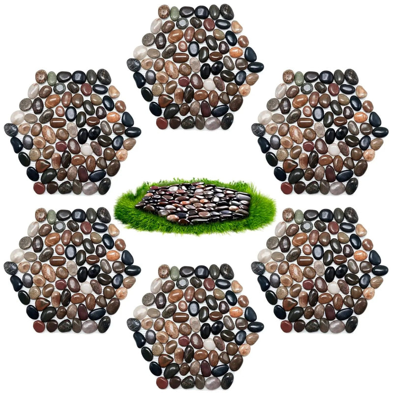 10in River Rock Stepping Stones Set - 6 Pack | Polished Pebble | Long-Lasting PVC Mesh Backing | Perfect for Garden Paths and Lawns Outdoor Landscaping Decoration | Mixed Rhombus by GreenHaven Gardens